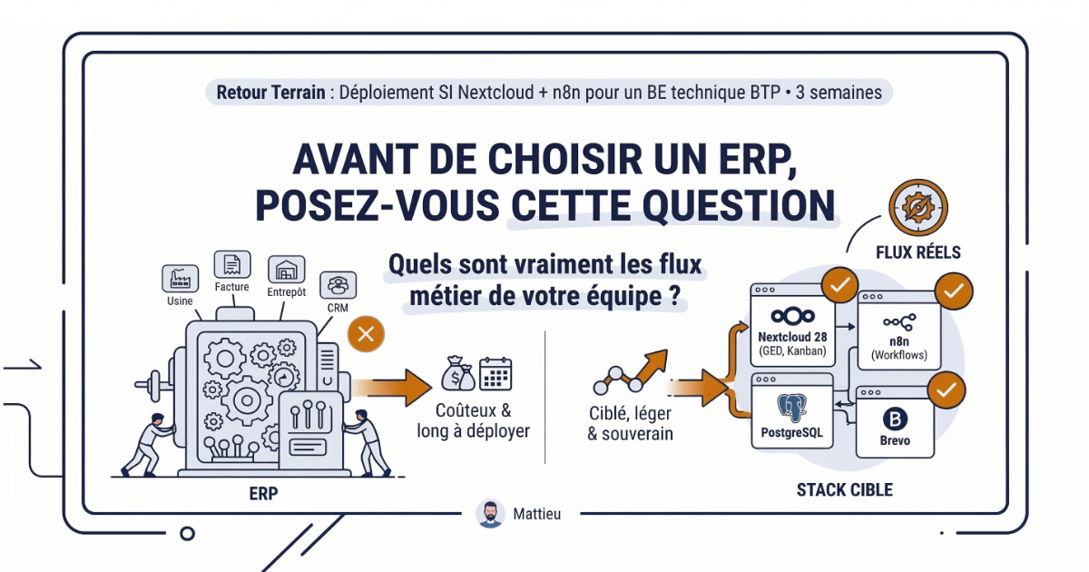 Architecture SI pour bureau d'études BTP sans ERP — Nextcloud et n8n sur VPS souverain