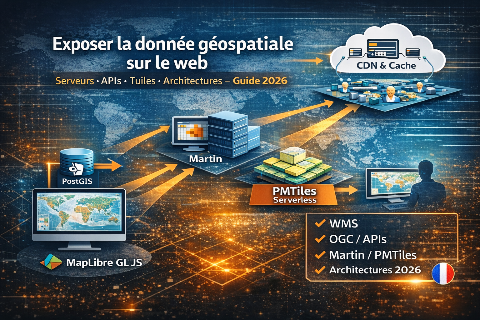 Exposer la donnée géospatiale sur le web — serveurs, APIs, PMTiles, architectures 2026 — MP-i
